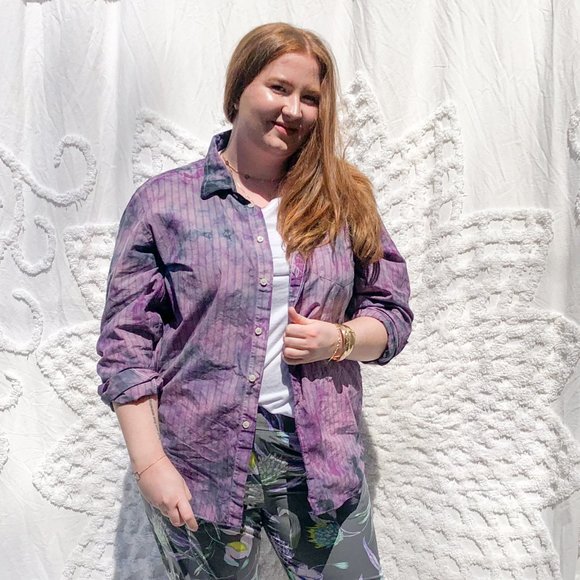 SOLD Tie dyed button up soft cotton purple shirt - Picture 7 of 8